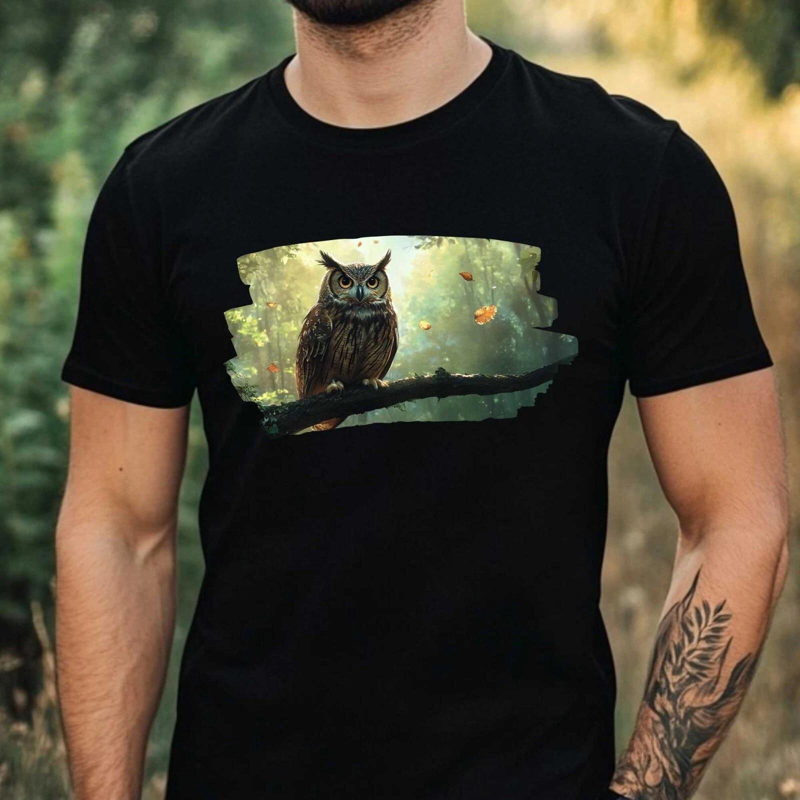 T-Shirt Herren Wald Eule Motiv Baumwolle Größe XS bis 5XL XXL
