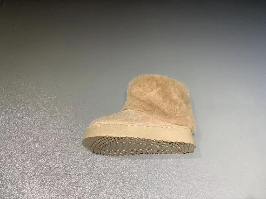 Furry Striped Women's Mid-Calf Snow Boots - Suede, Thick Soled, Warm & Comfortable for Autumn/Winter.