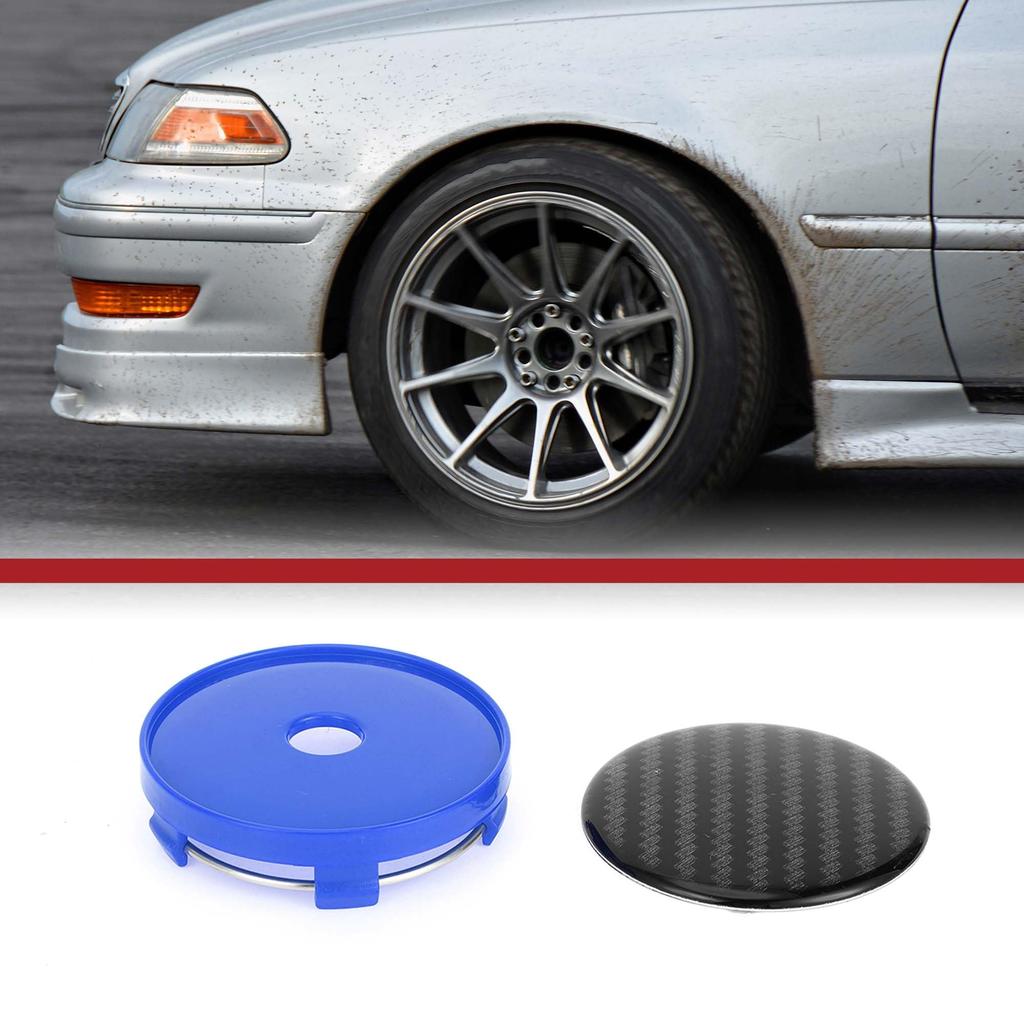 ACROPIX 60mm 2.36" Carbon Fiber Pattern Blue Black Universal Car Wheel Hub Center Cap