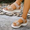 Sandali da donna estivi piatti con suola spessa, modello ciabatta con cinturino in velcro, calzature casual romane da spiaggia, disponibili in taglie grandi.
