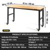 Workbench Adjustable Height, 155 x 51 cm Garage Table w/ 80 – 105 cm Heights & 720KG Capacity, with Power Outlets & Hardwood Top & Metal Frame &