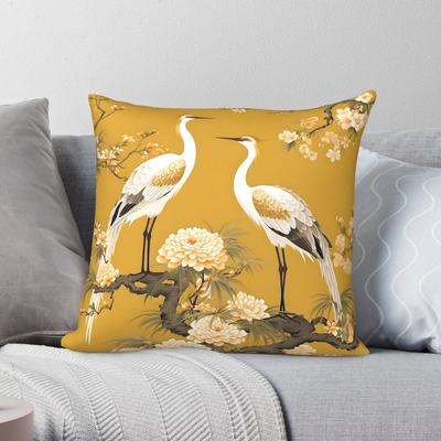 Housse de coussin Chioniserie Grues Jaunes Polyester Lin Velours Créatif Fermeture Éclair Housse de coussin décorative Housse de coussin de lit