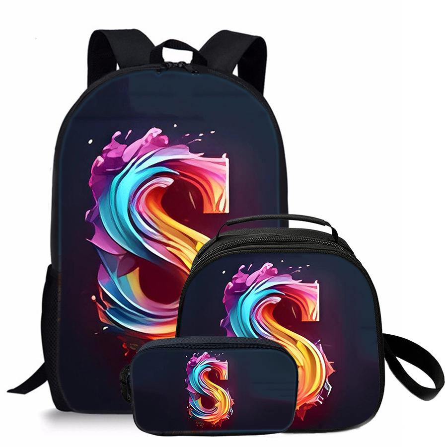 3 Pcs Set Letter Round Lunch Bags ,Pencil Bags ,School Bags For Boy/Girls Best Gifts 2D Flat Cartoon Backpack For Children