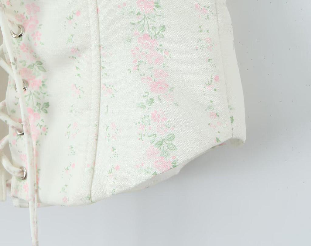 Traje Francés Dulce Floral 2026: Camisola con cordones y Falda de cintura alta