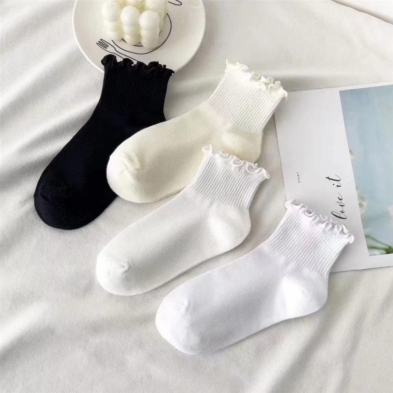 White Wood Ear Lace Socks for Women - Trendy, Cute, Japanese JK Style, Thin, Pure Cotton, Short Tube for Spring/Summer