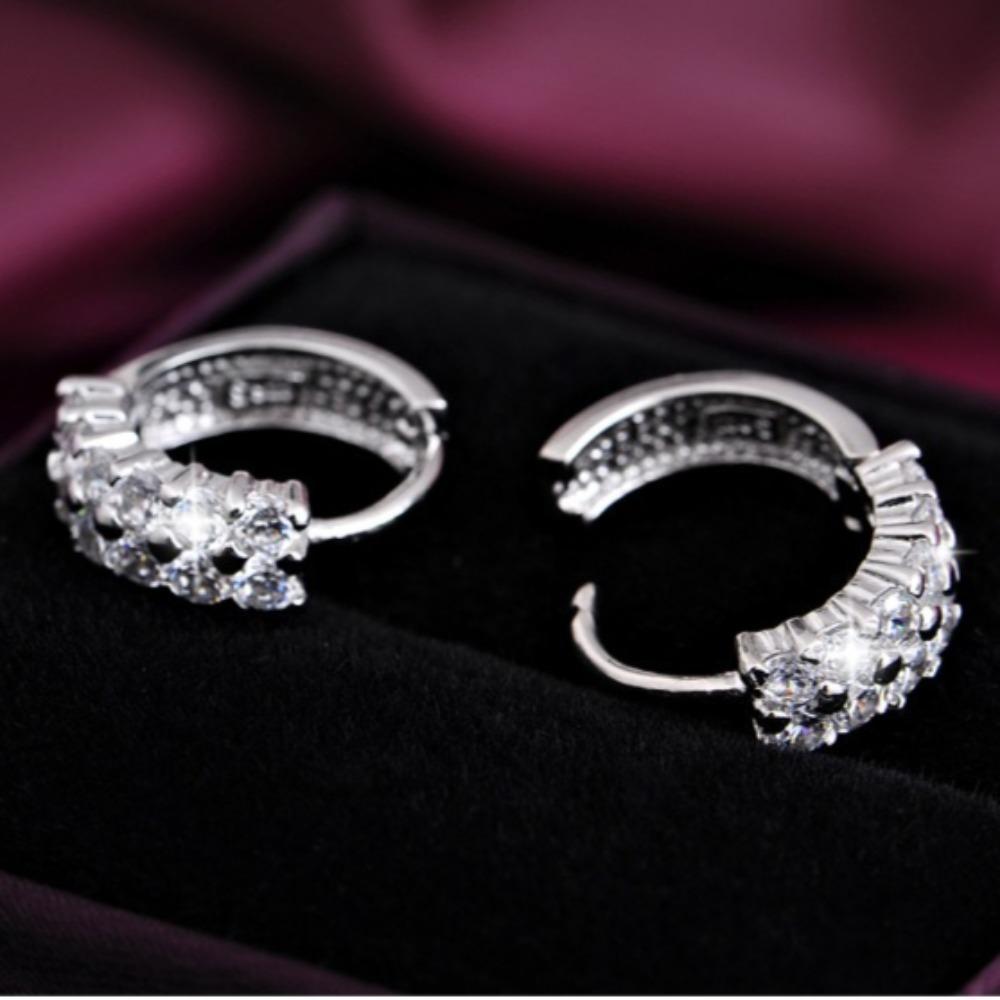 Fashion Double Row Diamond Stud Earrings Silver Plated Small Hoop Earrings for Women