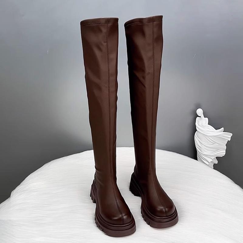 Fashion Flats Women Knee High Boots Platform Fashion Winter Shoes Designer New Woman High Boots 2025 New Brand Goth Mujer Chelsea Botas