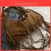 Vintage Suede Fringe Duffle Bag With Top Zipper For Casual Street Style