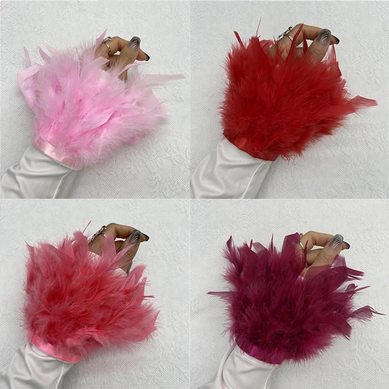 1PC Pele Real Punhos de Penas de Avestruz Punho de Penas de Avestruz Snap Pulseira Punho de Penas Manga de Pulso