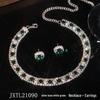 European & American Green Blue Choker Necklace & Stud Earrings Set for Women - Ideal for Weddings & Evening Dresses