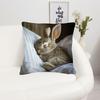 1pc a Retro-Inspired Double-Sided Soft Short Plush Cover Measuring 45.72X45.72Cm, Featuring an Adorable Bunny Resting On a Pillow. It Is Machine Washa