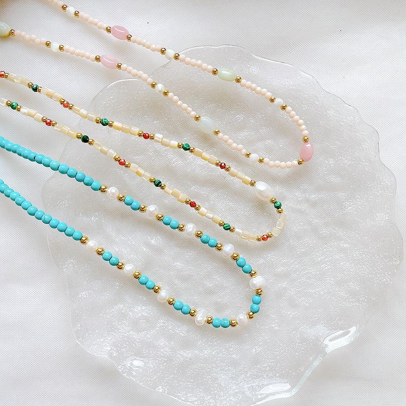 Natural stone shell baroque pearl necklace women's color beaded choker niche design titanium steel necklace