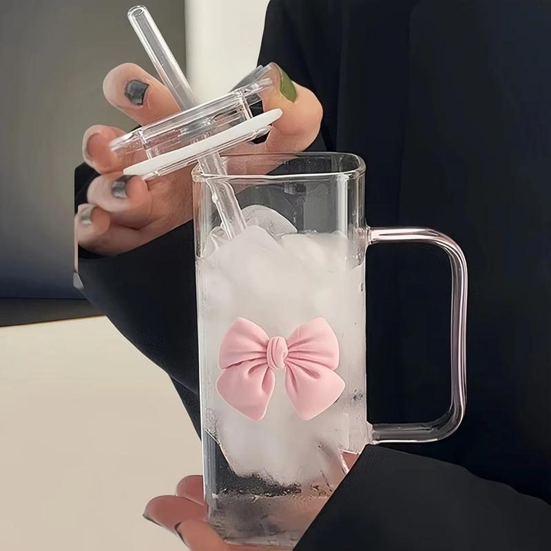 Butterfly-decorated Matcha Glass Versatile High Temperature Resistant With Lids Handle Straw Cup For Coffee Juice Milk
