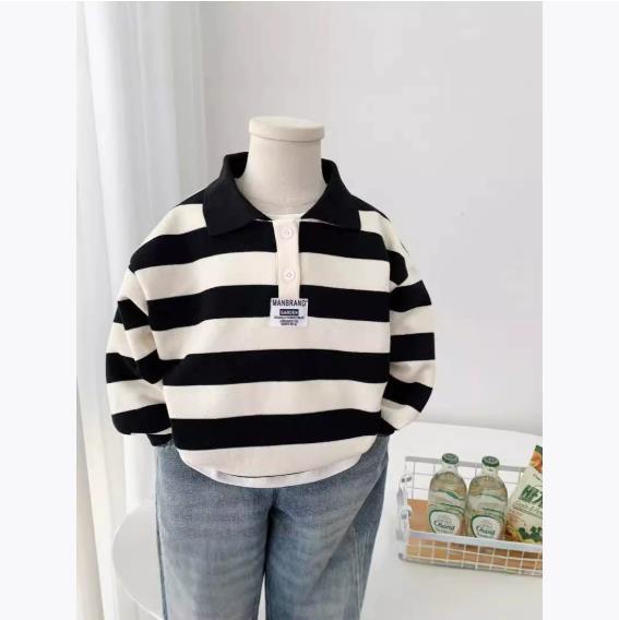 Spring and Autumn Boys Striped Sweatshirt Kids Long Sleeve Pullover Teen Lapel Polo Tops Children Clothes