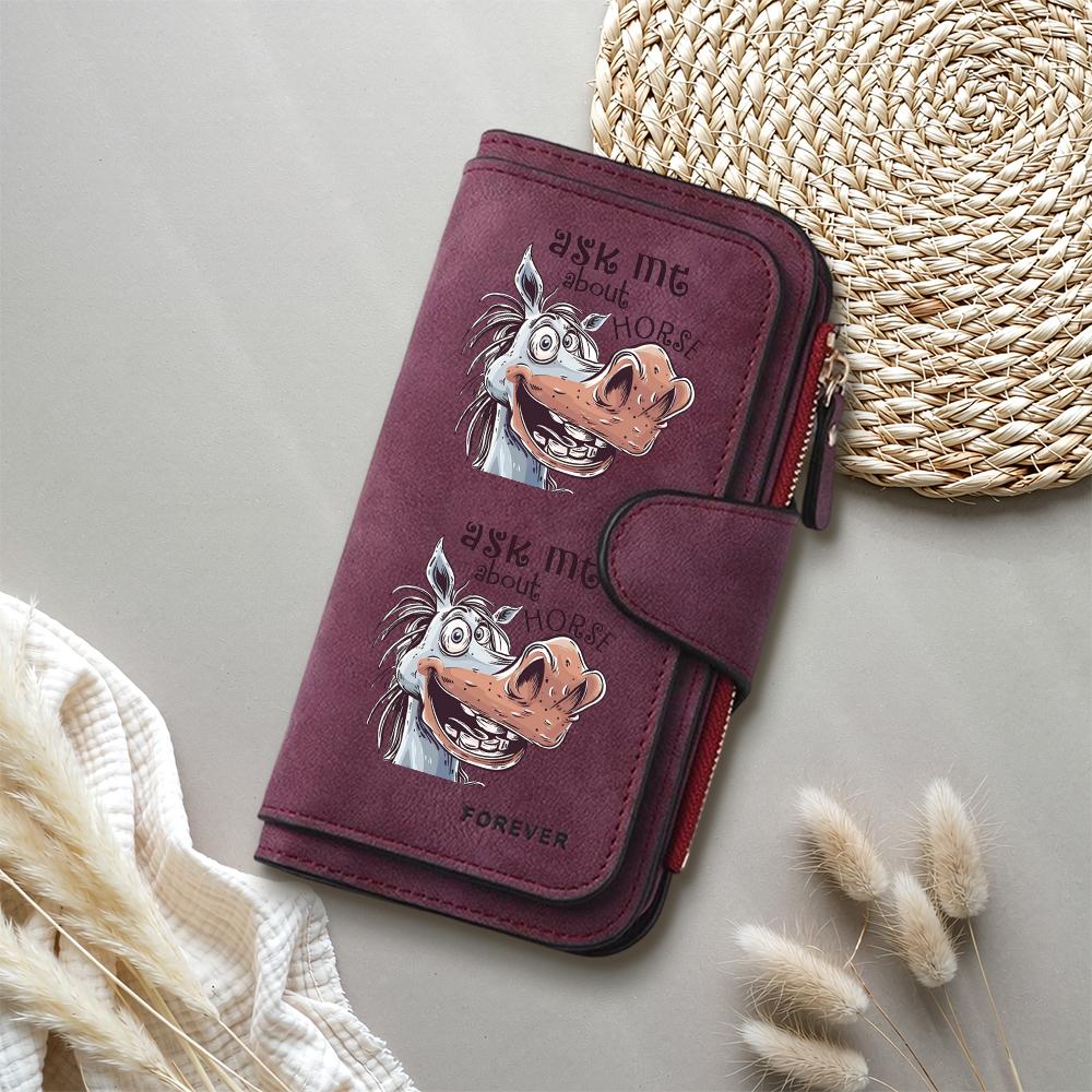 Cute Horse Printed Long Wallet Large Capacity PU Leather Card Holder Portable Purse for Daily Use