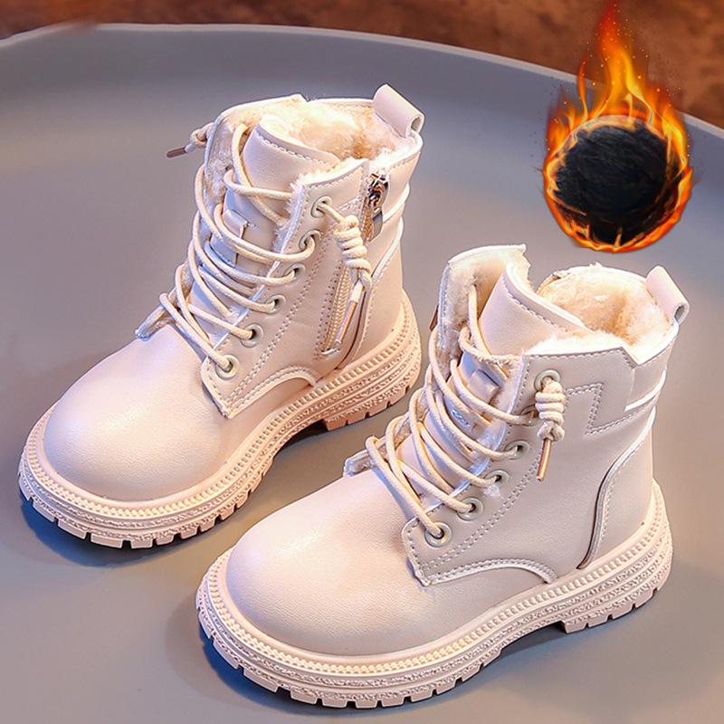 

Модные универсальные короткие сапоги для девочек 2024 года, новые осенне-зимние бархатные сапоги для девочек из хлопка, кожаные сапоги на мягкой подошве 26 inner length 16.6cm