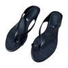 2025 thick heel flip-flops summer sandals women's new simple toes round head slippers summer versatile fashion black