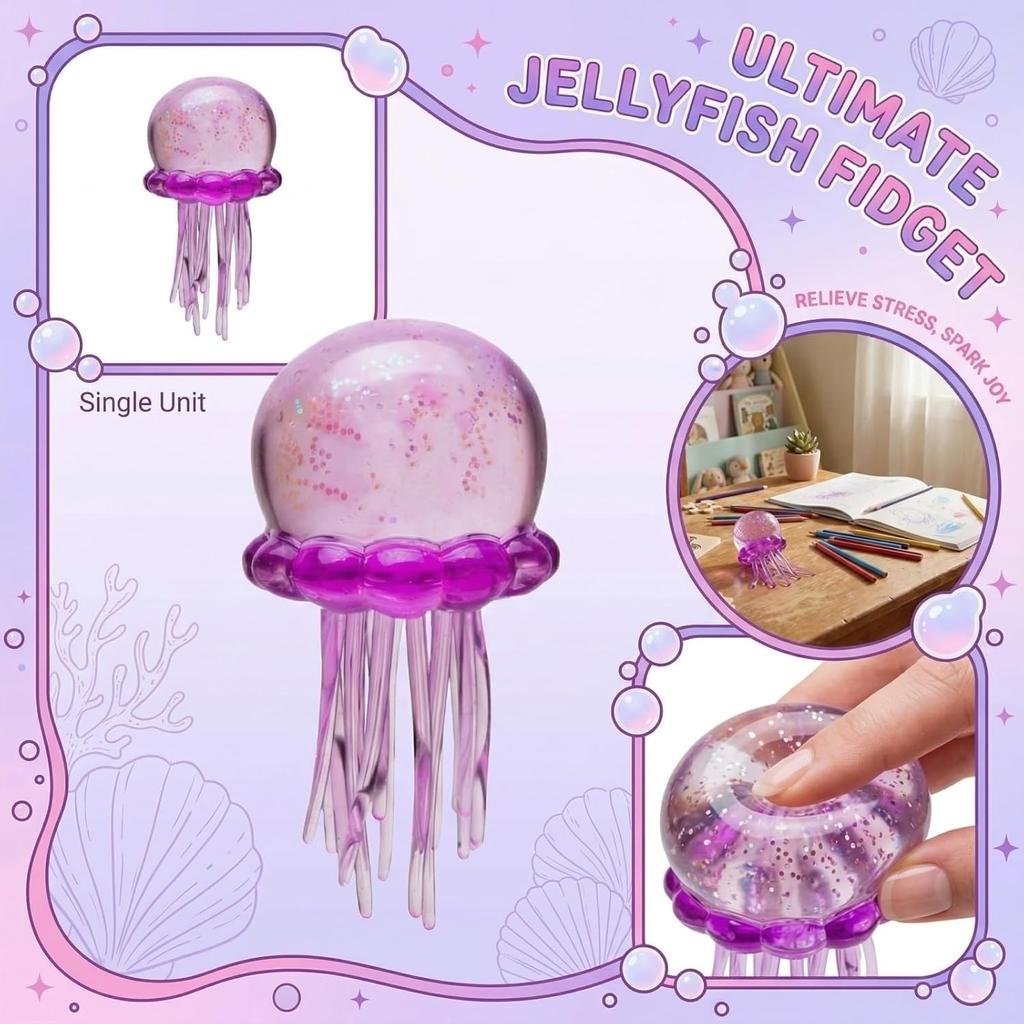 Jellyfish Squishy, Jellyfish Squeeze Stress Ball, Slow Rise Sensory Toy Malt Sugar Balls For Desktop Anxiety Relief Party Favors