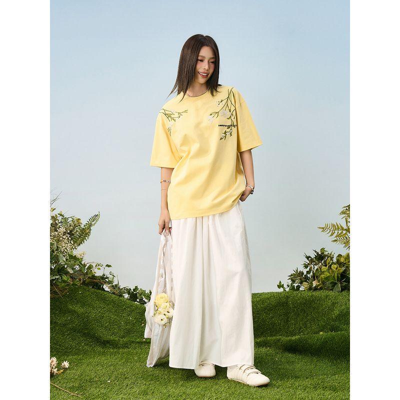 HACR's Harshandcruel Ten Thousand Needles Embroider Plant Series Jardin Monet Easiest for Match Loose Fashion Brand Short Sleeve T-shirt