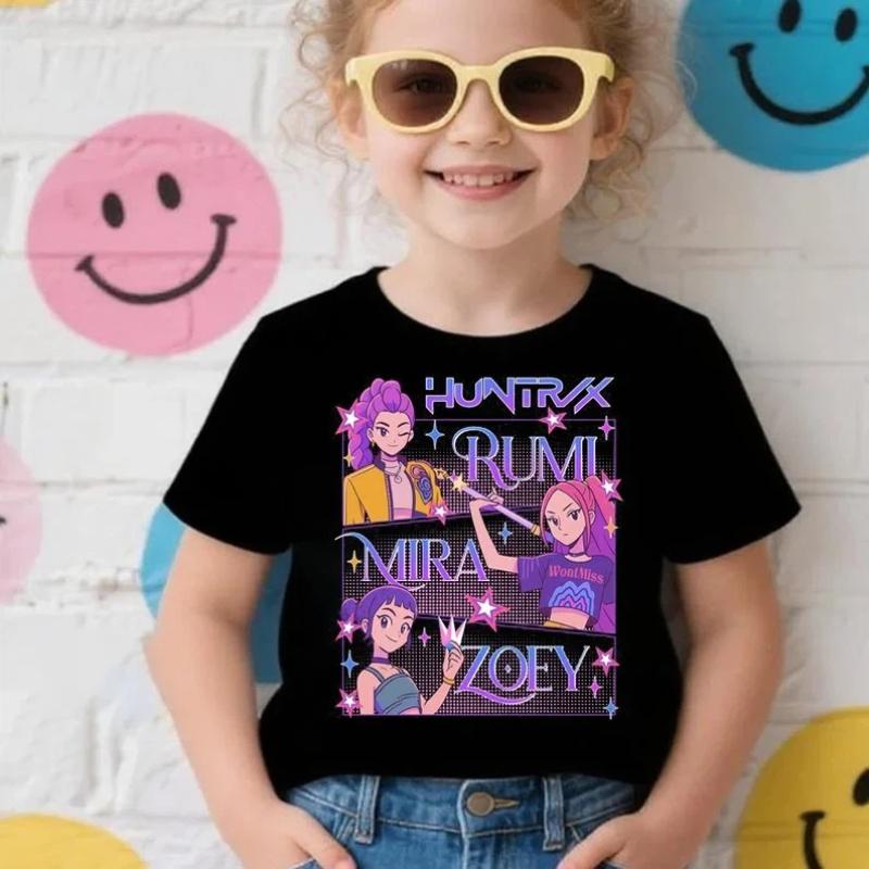 New Girls T Shirt Kpop Demon Hunters Children's T Shirt Birthday Short Sleeve Saja Kids Tee Top Girls Boys Family Clothing