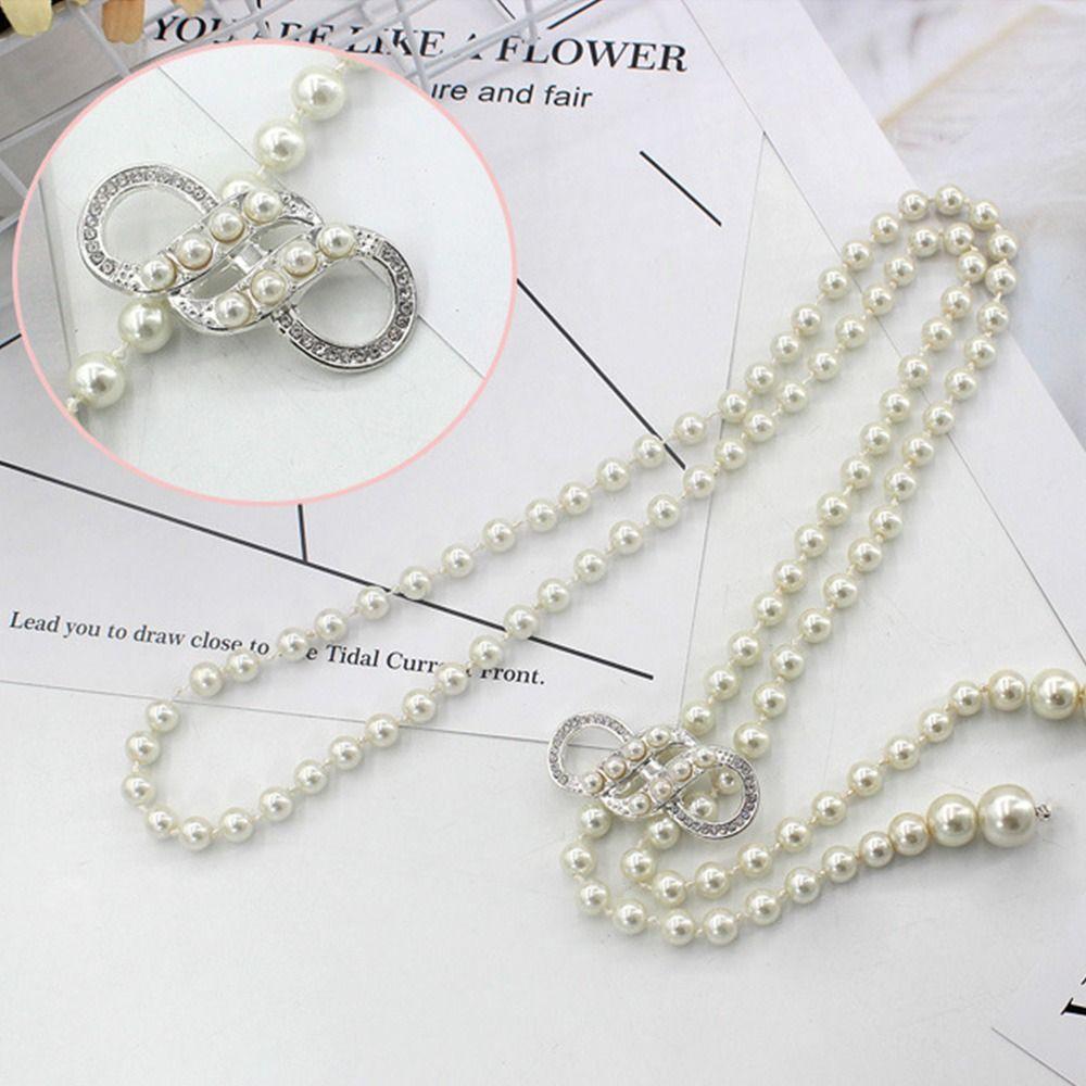 Casual Decorative Jewelry Thin Chain Waistband Trouser Dress Belts Waist Strap Elegant Pearl Belt