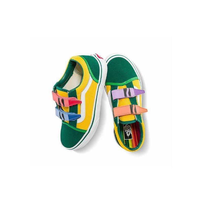 Crayola x Vans Old Skool Casual Low-Top Skate Shoes For Little Kids Green Yellow VN0A5EDZARR