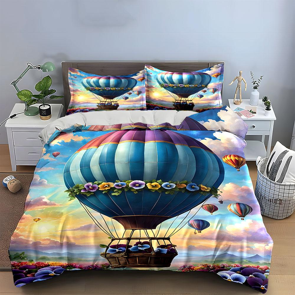 Hot Air Balloon Decorative Set Soft Comfortable Duvet Cover Bedding Set Included 1*Duvet Cover & 2*Pillowcases, Gift
