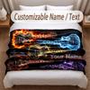Music Guitar Theme Soft Blanket Personalized Custom Name Text Print Warm Blanket Home Sofa Bedroom Decor