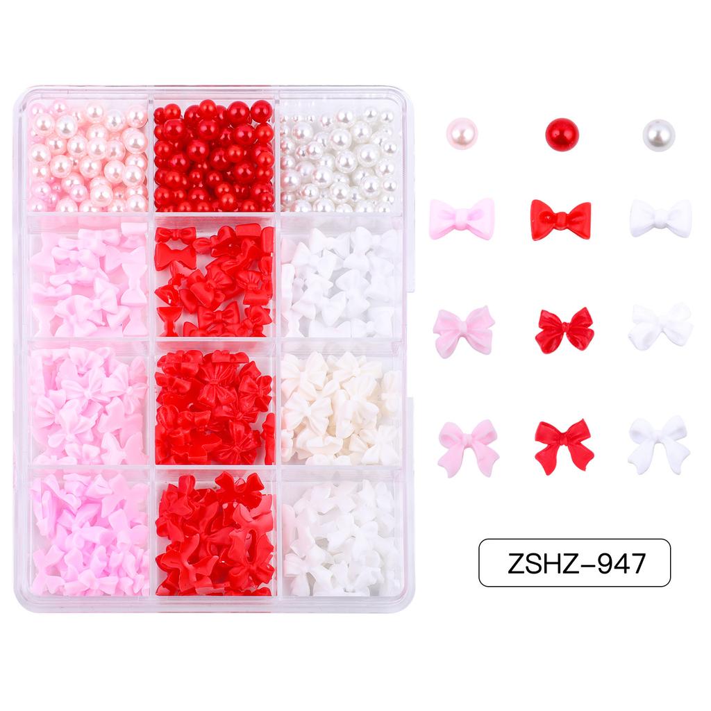 12-Grid Streamer Bow Tie Christmas White Red Resin Bow Nail Jewelry Mixed Set Diy