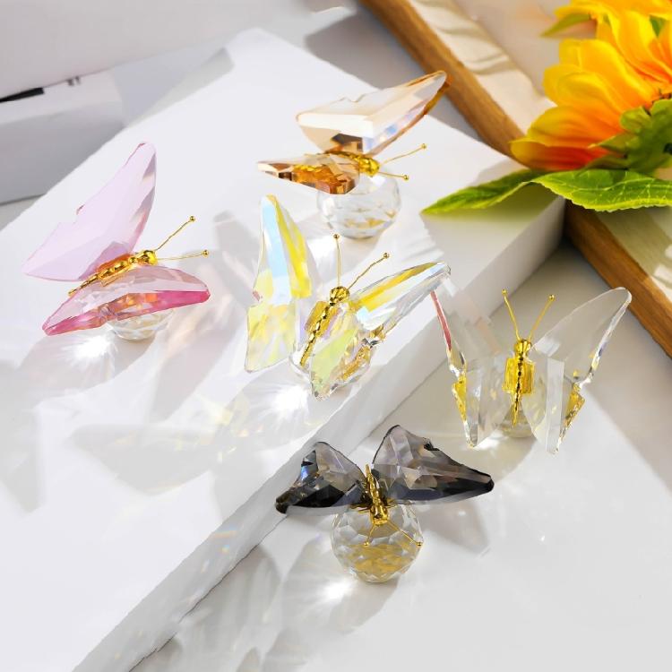 Crystal Butterfly Figurine with Clear Glass Balls Base Glass Butterfly Statue Crystal Animal Figurine for Home Ornament
