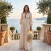 Women Casual Dress Button Front Shirt Dress, Long Sleeve Turn-down Collar Dresses Solid Color Cinched Waist for Daily Office Collared Style