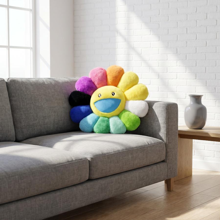 Kawaii Sonnenblumen Kuschelkissen Puppe Blume Niedliches Lächeln Regenbogen Sonnenblume Dekokissen Plüschtier Büro Rückenstützkissen Geschenk