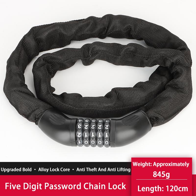 Bicycle Accessories Safety Heavy-Duty Anti-Theft Portable 120cm Bike 5-In-1 Combination Chain Password Lock