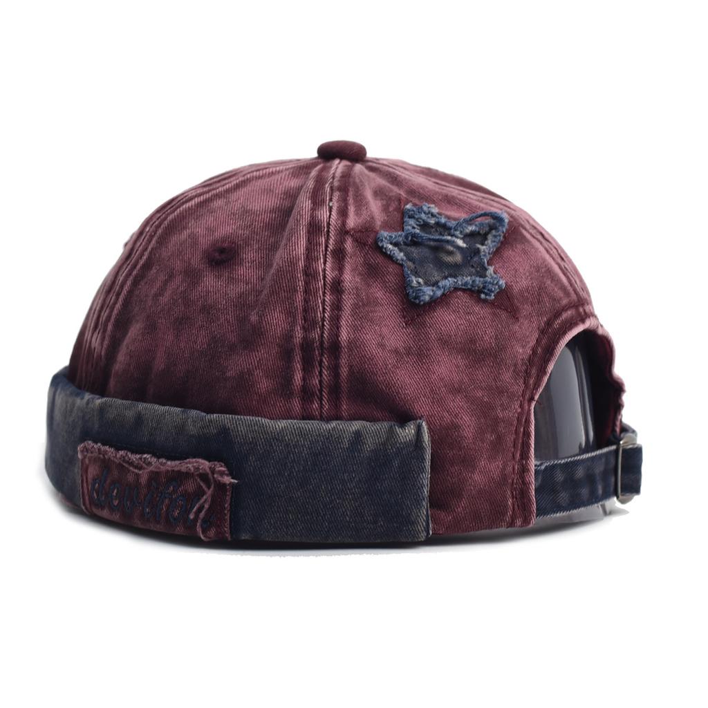 Retro Washed Color Docker Cap Without Visor Star Splicing Brimless Caps Letter Adjustable Beanie Hat Vintage Style Hip Hop
