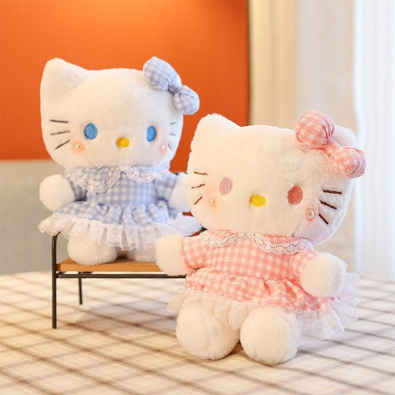 Doll Plush Stuffed With Checkered Dress And Bow Decor For Kids Gift