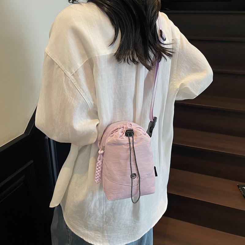 Summer High-End Niche Mobile Phone Crossbody Small Bag Women'S Outdoor Sports Solid Color Canvas Water Cup Bag