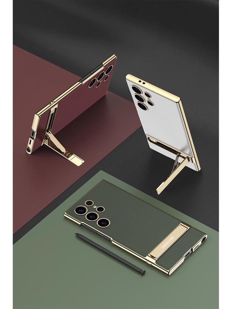 GKK Electroplated Leather Bracket Phone Case for S24 Ultra/S23U - Drop-Proof Precision Cover