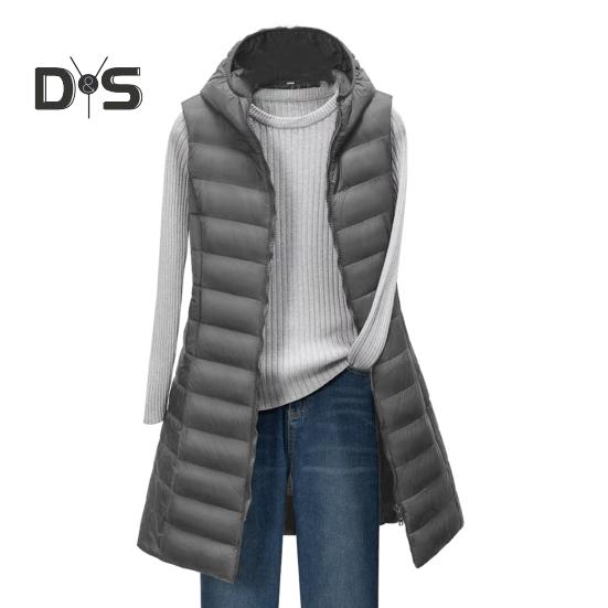 

Женское зимнее хлопковое пальто с капюшоном, тонкое, утепленное, ветрозащитное, без рукавов, однотонный жилет средней длины, застежка-молния, кардиган, верхняя одежда L