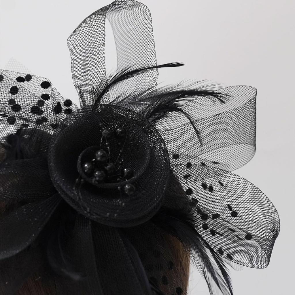 Fascinators Hats 20s 50s Hat Pillbox Hat Cocktail Tea Party Headwear with Veil for Girls and Women (US, Alpha, One Size, A-Black)