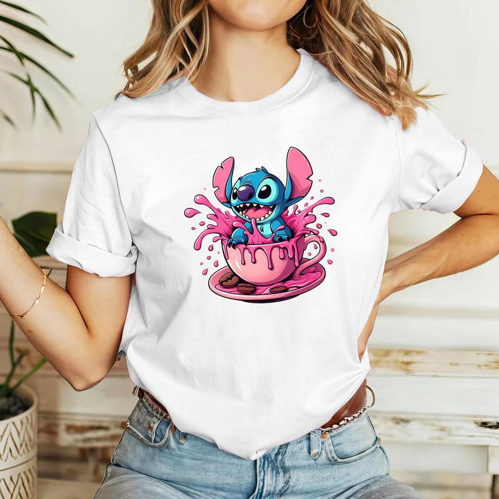Trendy Harajuku Aesthetic Unisexs Summer Shortsleeved Tshirt Street Style Lilo Stitch Family Clothes Unisex Clothing
