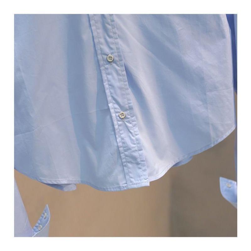 Women's Cropped White Shirt Casual Loose Cuff Button-Down Blouse