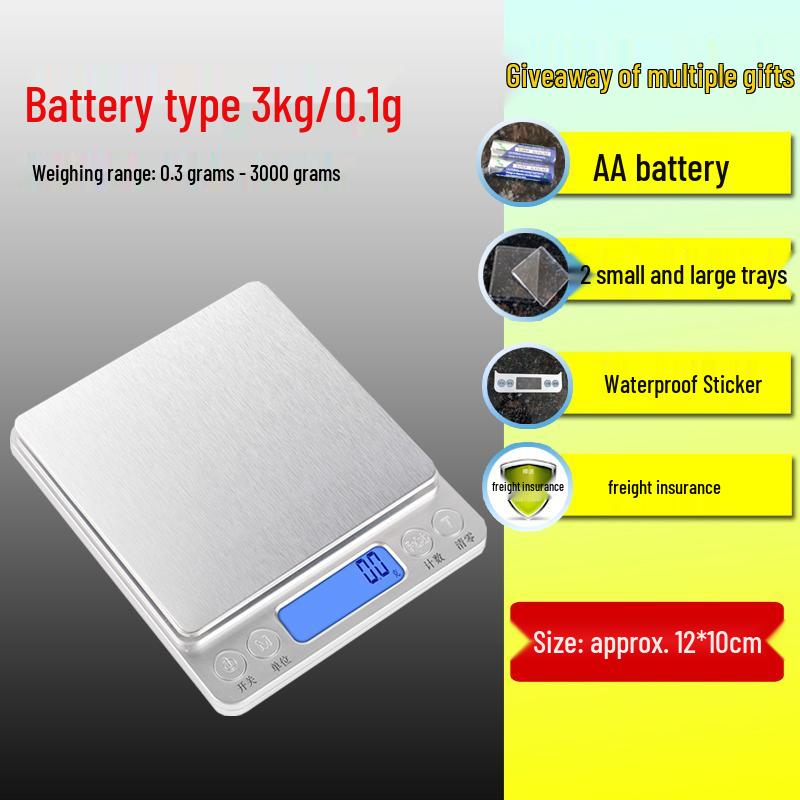 

Stainless Steel Precision Kitchen Scale, 3kg Capacity – Waterproof and Small for Baking and Food Measurements