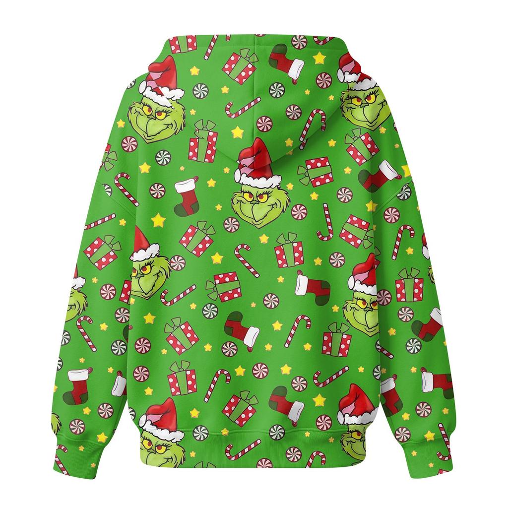 Women's Fashion Casual Christmas Print Hooded Sweatshirt with Pockets