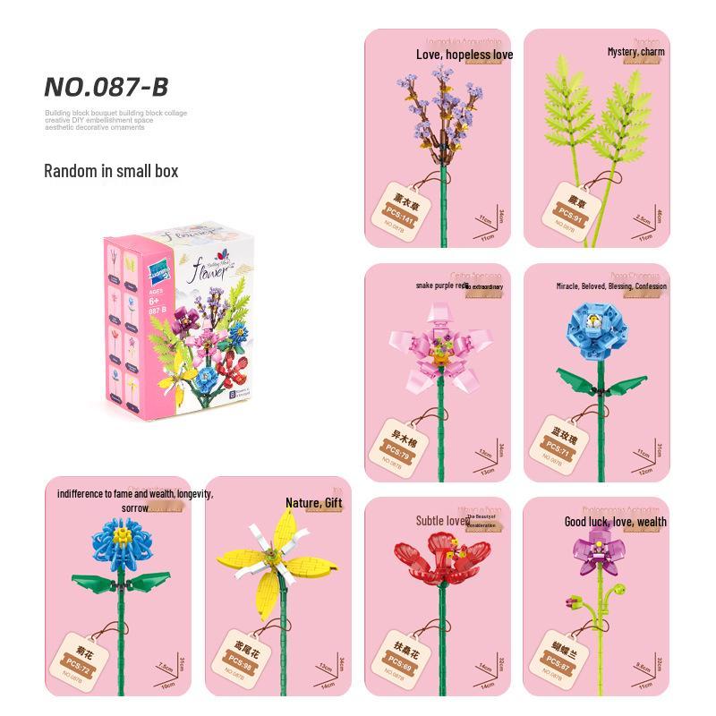 Kids' Educational Interlocking Building Blocks - Flower Potted Plant (Rose & Epiphyllum) Compatible with Top Building Block Models