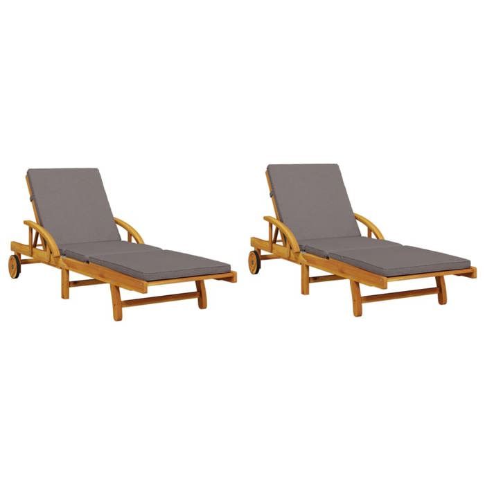 VidaXL Chaises longues lot de 2 avec coussins 200x68x83 cm bois acacia, lit de bronzage, chaise longue d'extérieur, lit de 3206373