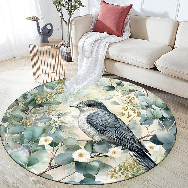 Leaf Bird,Round Area Rug,Carpet Rug for Living Room Bedroom Sofa Playroom Decor,Non-slip Floor Mat