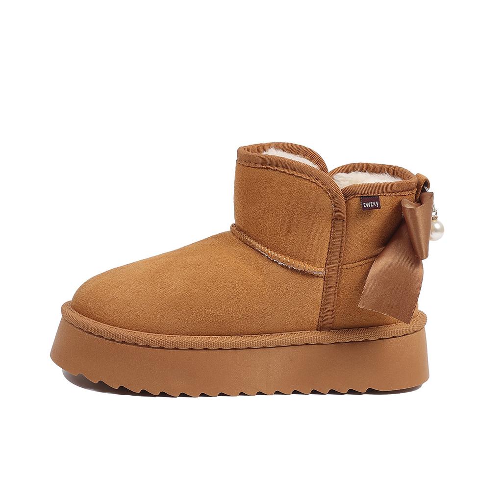 Thick-soled Snow Boots Heightened Cotton Boots Thickened New Non-slip Winter Velvet Warm Bow Cotton Shoes