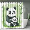 1/3/4pcs Bamboo Panda Shower Curtain Set - Cute Panda & Bamboo Design, Includes, U-Pad, Lid Cover, 12 Hooks, 180x180cm, Polyes
