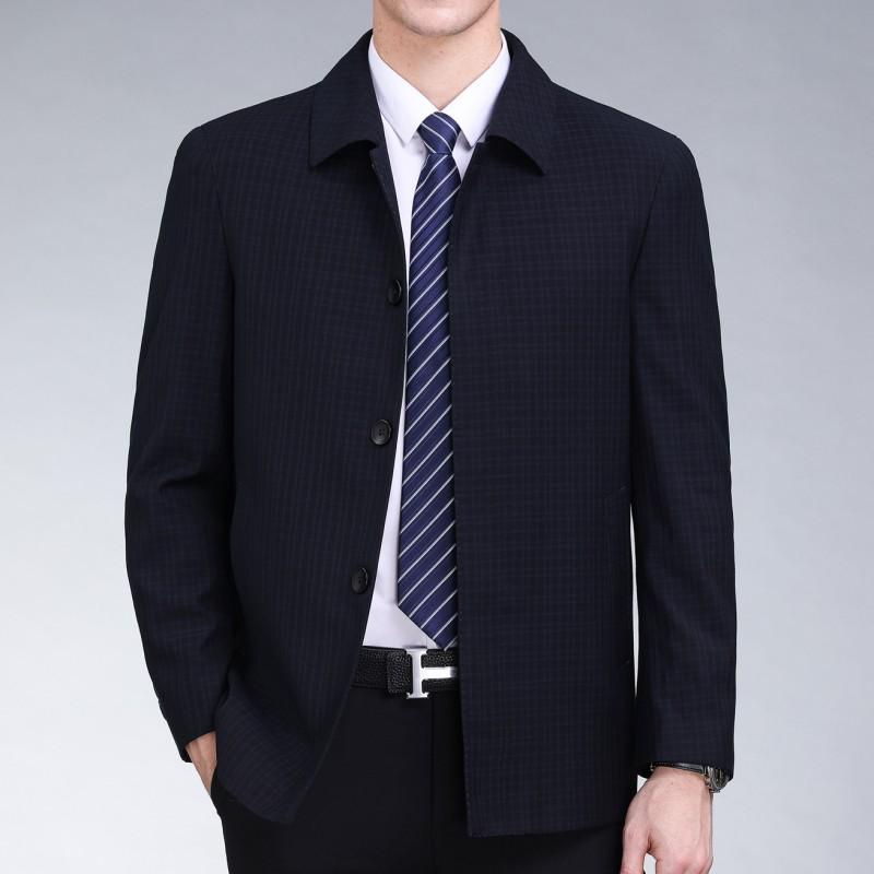 Men's High-End Wool Plaid Jacket - Lapel Top for Middle-Aged Dads, Spring/Autumn Casual Outerwear