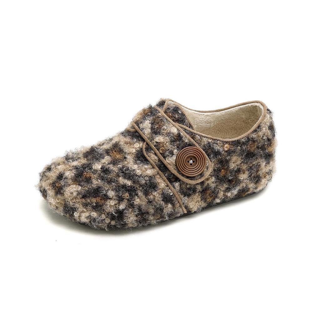 Sapatos de Lã Femininos com Estampa de Leopardo e Forro de Lã - Quentinhos para Outono/Inverno com Velcro, Sola que Aumenta a Altura e Interior Peludo